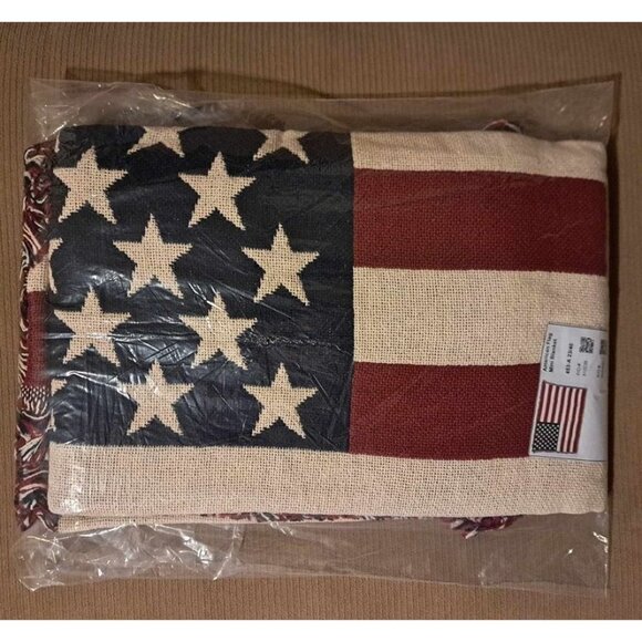 New American Flag Afghan Throw Blanket Cotton Heavy Woven USA Patriotic Stars - Picture 2 of 2